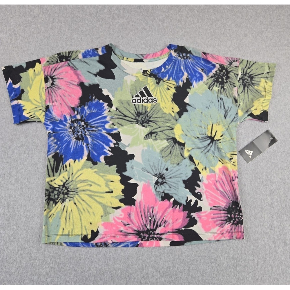 Adidas Original Girls Size Large (14) Oversize Floral Print Cropped Tee NWT